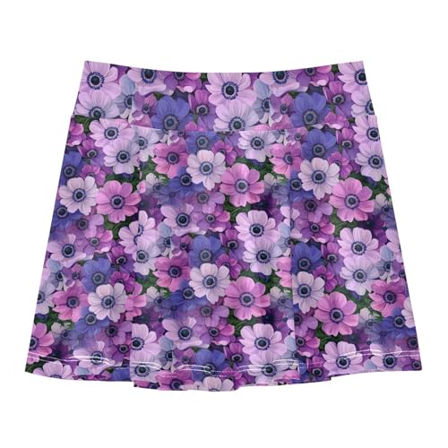 JUNZAN Flowers in Blue Flowy Girls Athletic Skirt with Shorts Pleated Skirt for Kids with Pockets Skort for Little Girl