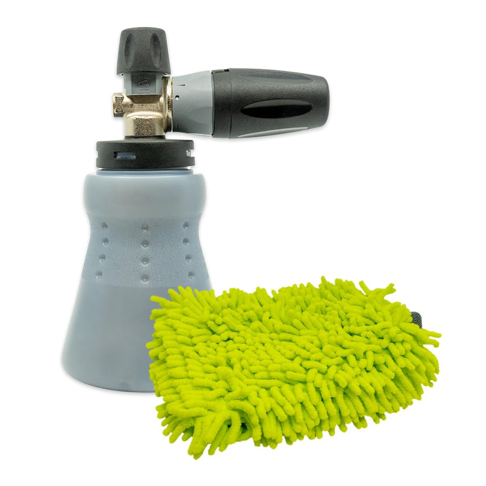 Detail King MTM Hydro PF22.2 Professional Foam Cannon - 1.1MM Orifice - Green Chenille Wash Mitt