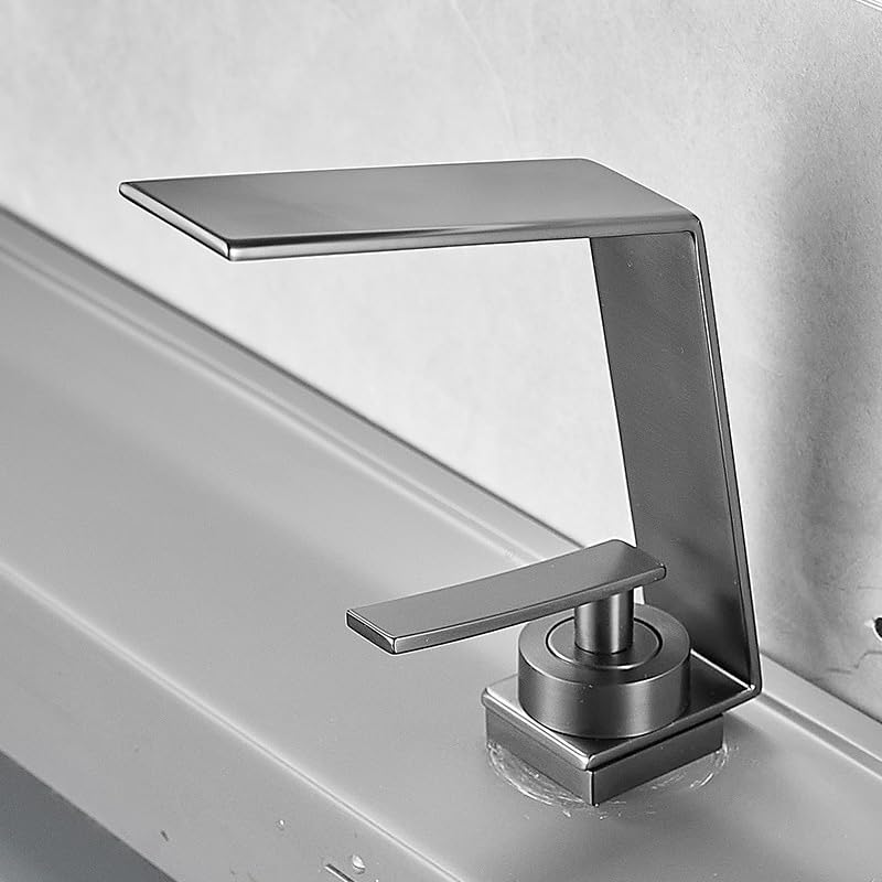 Robinet cascade de salle de bain en laiton mitigeur gris foncé pour lavabo monté sur le pont