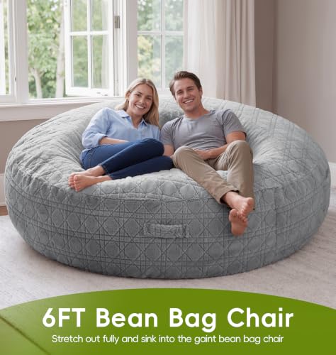 Image of Oversized Bean Bag Chair 6FT Adult Bean Bag with Washable Cover, Grey
