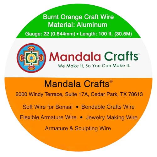 Image of Mandala Crafts 22 Gauge Anodized Aluminum Craft Wire for Jewelry Making - 100 FT Colored Flexible Burnt Orange Wire - Bendable for Bonsai Armature Crafting Sculpting