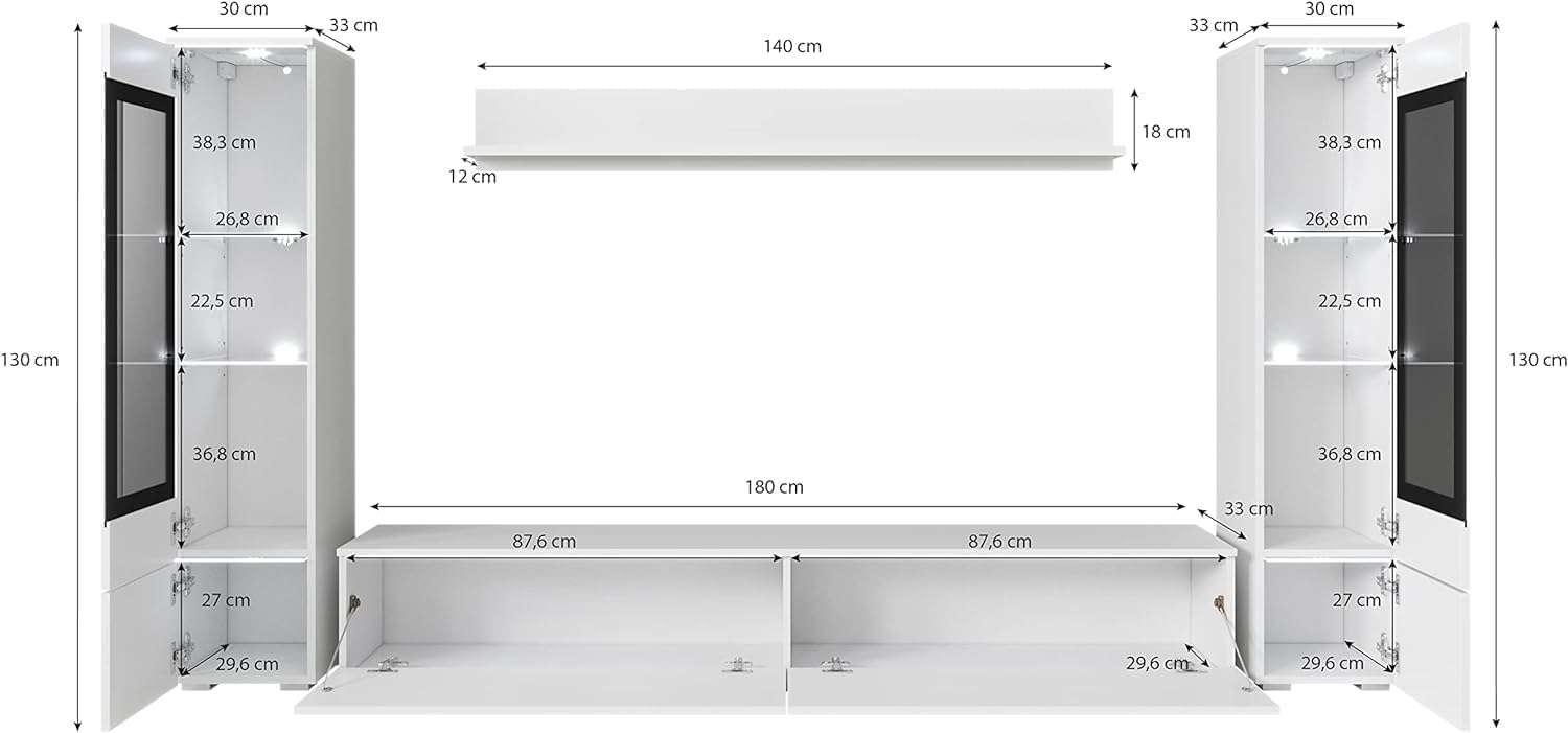 PIASKI Wohnzimmermöbel-Set Vera II, optionale LED-Beleuchtung, Wohnzimmermöbel, verschiedene Farben (Cashmir-Beige, ohne Beleuchtung)