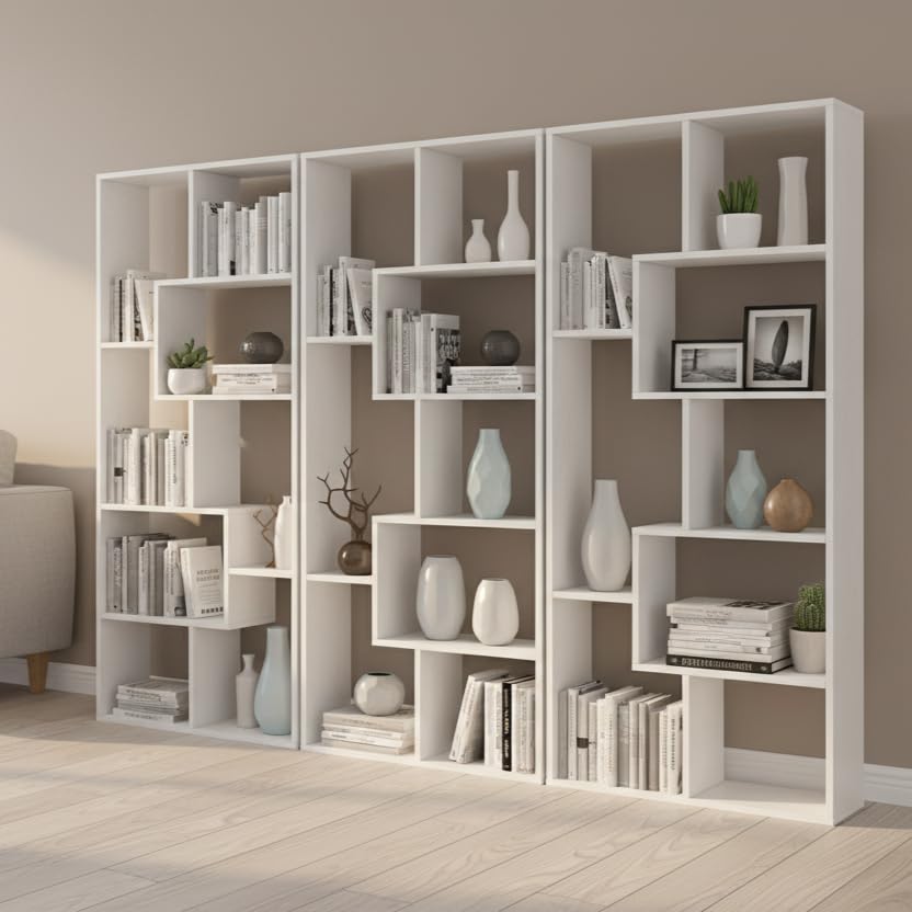 Image of FURNEASER Medina 8 Tier Wooden Bookshelf for Home & Office | Engineered Wood Bookcase Storage Rack & Display Shelf | Modern Multipurpose Open Shelves DIY | 159 cm Tall (Combo Set 2)