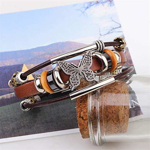 Bohemian Leather Bracelets for Men and Women Vintage Punk Alloy Butterfly Key Adjustable Beaded Wrap Multilayer Braided Cuff Bangles Wristband Wrist Decor Bracelet3