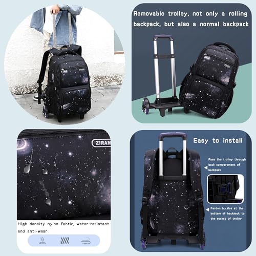 3Pcs Galaxy Boys Rolling Backpack Set with Lunch Bag, Galaxy Print Kids Backpack for Boys with Wheels - Image 6