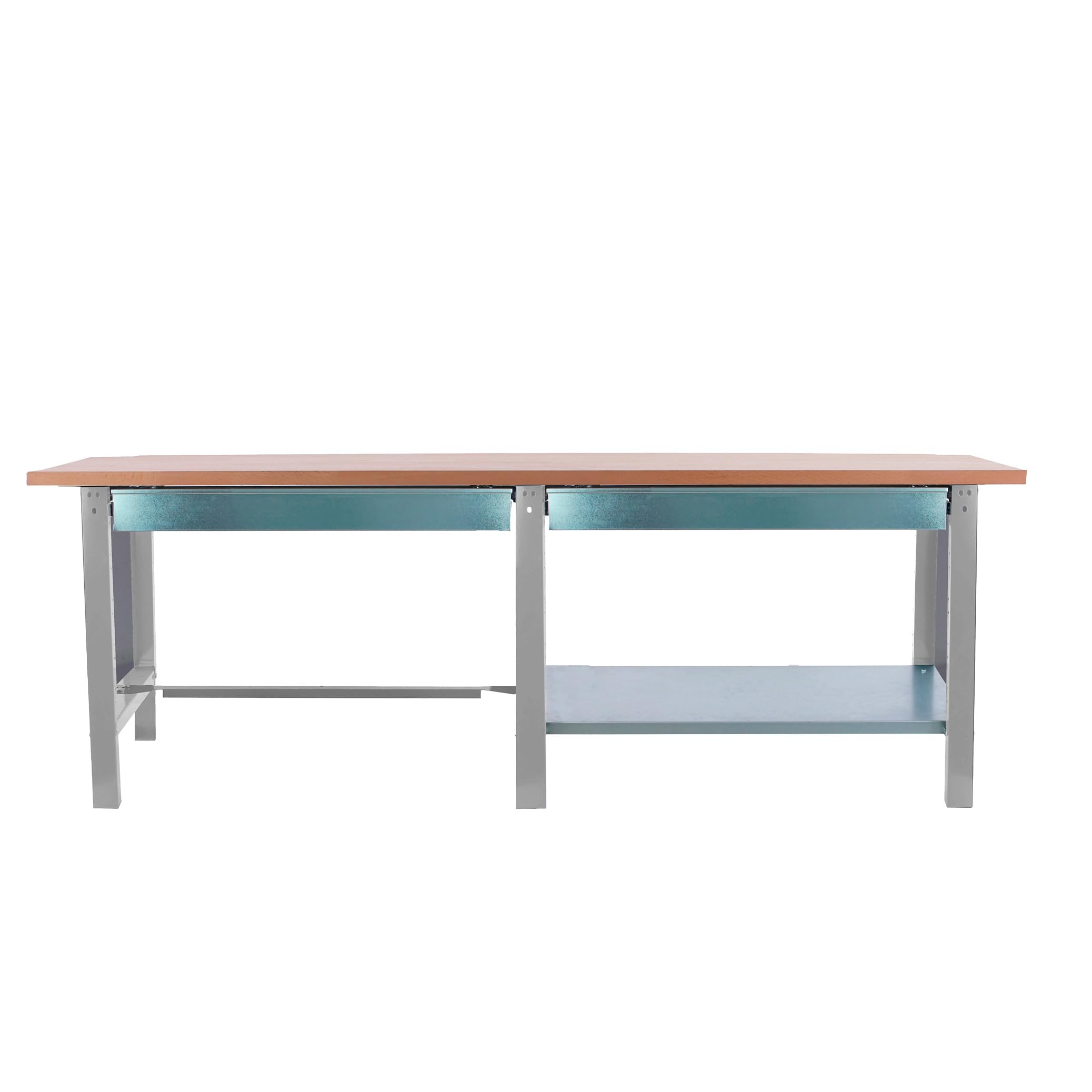 SimonRack Banco de Trabajo Taller Doble, Capacidad Carga 1000 kg, 865x2100x750 mm, 2 Cajones, Mesa de Trabajo, Gris/Haya - BT6 PRO