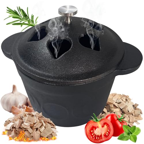 BOLVOUD Cast Iron Smoker Roaster & Garlic Roaster Baker, Pre-Seasoned Dutch Oven, Gourmet...