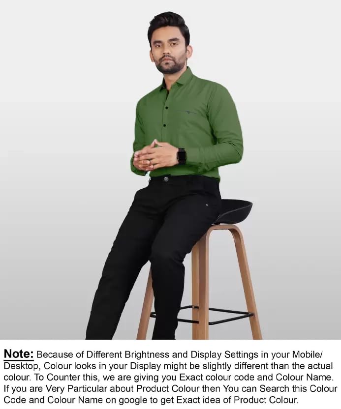 Image of CB-COLEBROOK Men's Regular Fit Solid Soft Touch Cotton Casual Shirt with Pocket Design with Spread Collar & Full Sleeves (Available in Plus Size)