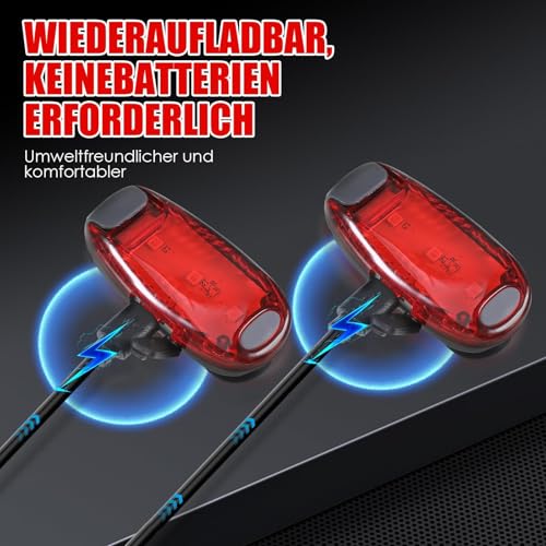 2 Rote LED Blinklicht USB Aufladbar, LED Sicherheitslicht mit Clip und Reflektierendem Ban für Schulranzen, Läuft, Zu Fuß, Hund, 3 Modi