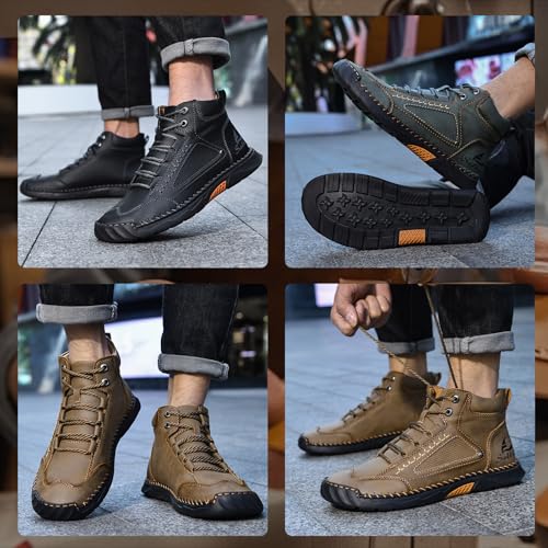 Sawbehind Mens Boots, Men's Handmade Leather Casual Shoes Arch Support Boots Waterproof Comfortable Fashion Sneakers2