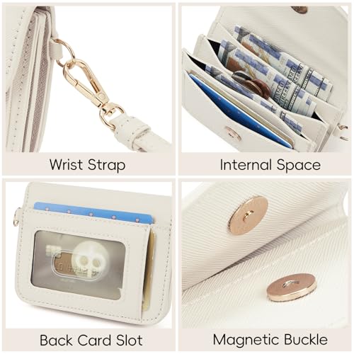 CLUCI Small Womens Wallet Leather RFID Blocking Card Holder Ladies Wallets with Wrist Strap Beige3
