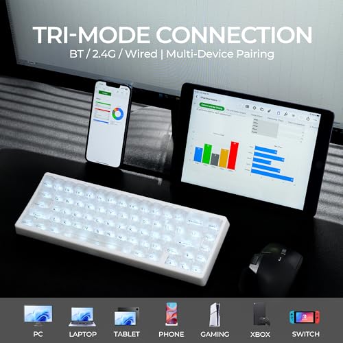 Image of HITIME x XVX M67 JadeStone 60% Wireless Mechanical Gaming Keyboard, VIA Programmable, BT5.0 /2.4G /USB-C Creamy Keyboard with Gasket, Hot Swap, RGB Backlits, NKRO for Win /Mac (White, Forged Carbon)