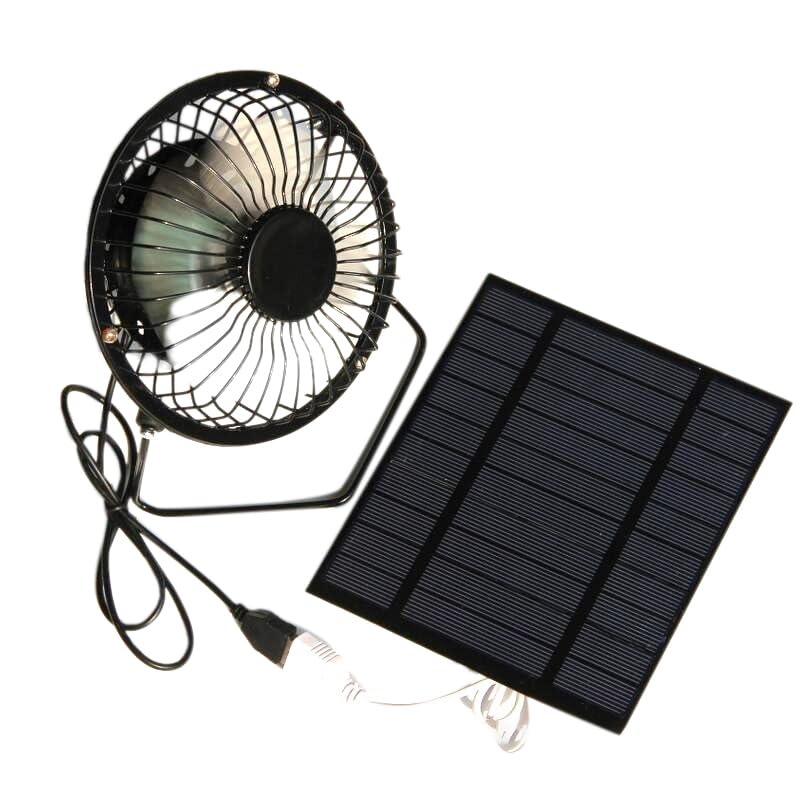 Wiring Connecting Terminals - 5W 5V Solar Panel Powered Fan, Mini Portable Ventilation Cooling Fan 4-Inch USB Portable Fan for Camping Yacht Dog House - (Style: A)