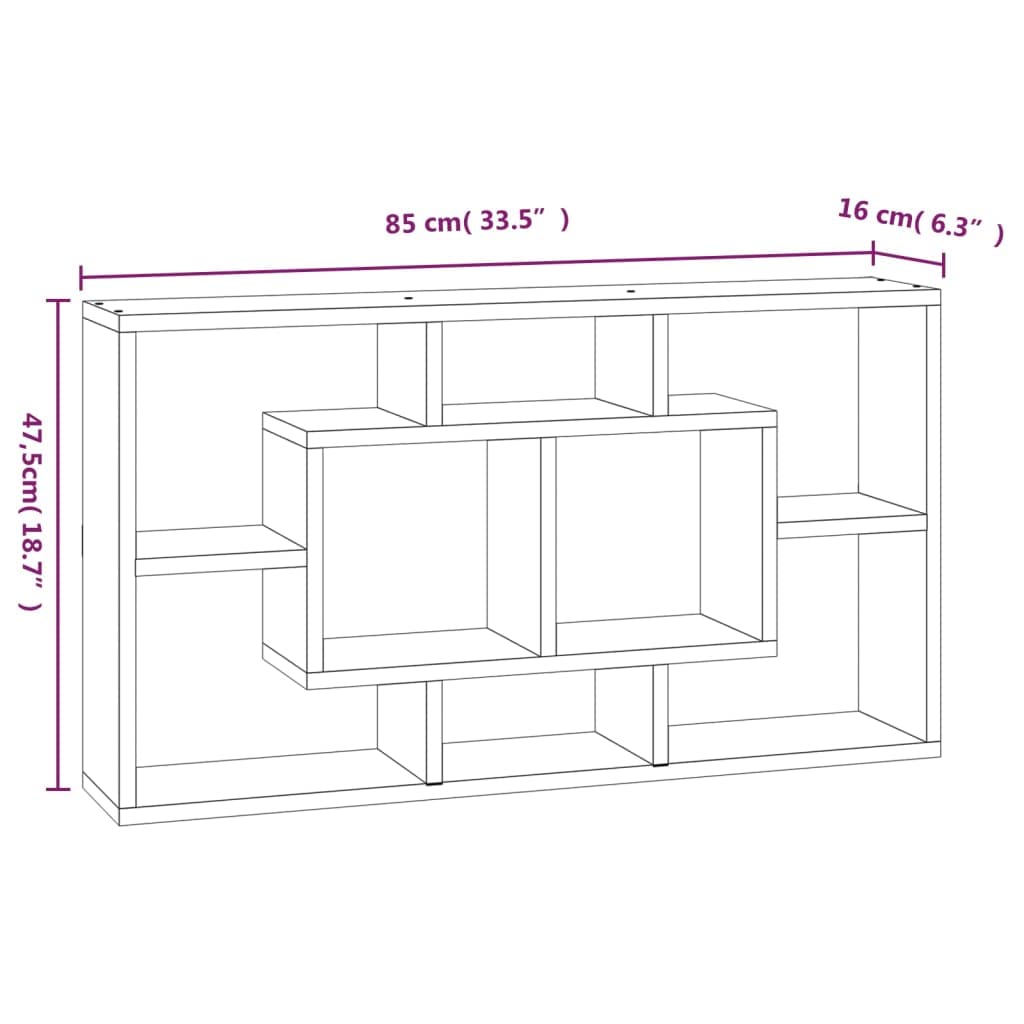 Estantería de pared (8 compartimentos, 85 x 18 x 85 cm, madera derivada de la madera, estante flotante, moderno, con soporte invisible, para libros, decoración, cocina, baño, etc