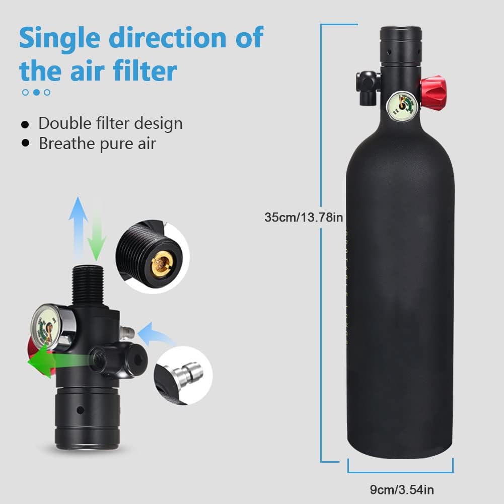 Bombole da Immersione 1L Mini Scuba Tank, Bombola Subacquea Bombole da Immersione Ossigeno Bombola con 7-15 Minuti Diving Ossigeno Serbatoio Bombola Sub Respiro Sott'Acqua Dispositivo