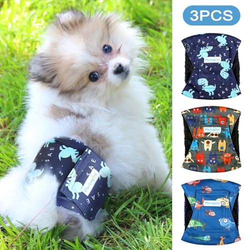 Image of Paw Legend Washable Dog Belly Band Wrap Diapers for Male Dog | High Absorbing Puppy & Doggy Diapers Male (3 Pack, X-Large), PL-B-MP-1, Monster&Dinosaur&Fish