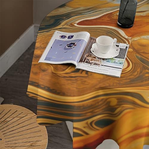Nappe ronde imperméable orange et jaune 152cm lavable pour table de salle à manger - 8