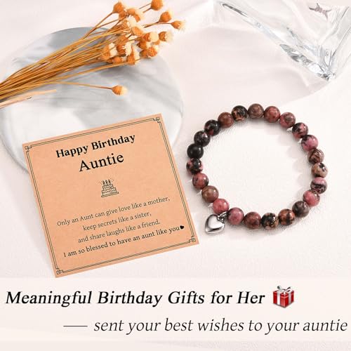 Image of Aunt Birthday Gifts, Birthday Gifts for Aunt from Niece Nephew, Unique Birthday Bracelet Presents with Happy Birthday Auntie Card, Small, Red