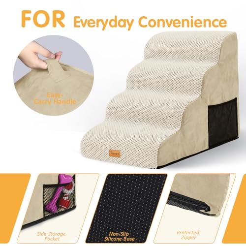 Image of Topmart High Density Foam Dog Stairs 4 Tiers,Extra Wide Deep Pet Steps | Non-Slip Pet Stairs,Dog Ramp for Bed,Best for Older Injured Pets,Cats with Joint Pain