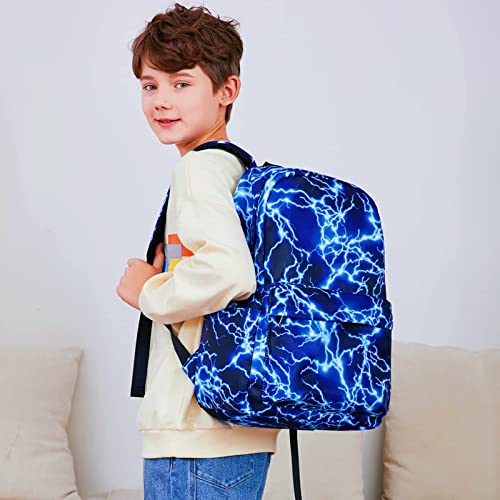 Sugaroom Lightning Print School Backpack for Girls Boys Backpack with Lunch Box Teen Kids Backpack Middle School Bags Preschool Primary Elementary Bookbags Set3