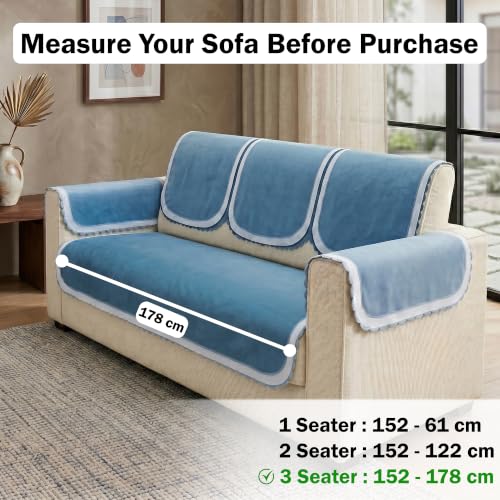 Image of Story@Home Sofa Cover 6 Seater Fully Covered | Sofa Covers 3 Seater and 2 Seater and Single Sofa Cover - 3+2+1 Sofa Set Cover Configuration | Sofa Mat with Sofa Back Covers & ArmRest - Shades of Blue