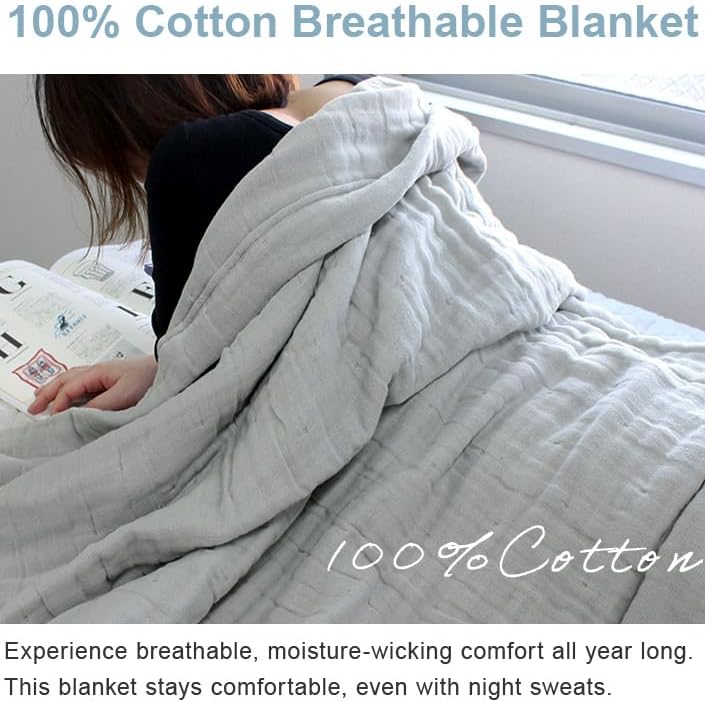 Miniatura 4 de HIORIE Manta de gasa japonesa, tamaño individual de 8 capas, 100% algodón, ligera, suave, transpirable, para todas las estaciones, lavable a