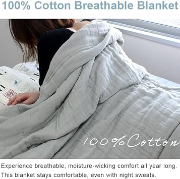 HIORIE Japanese Blanket, 8-Layered Gauze Twin Size, 100% Cotton, Lightweight Soft Breathable Blanket, All Season, Machine Washable, Beige, 58x79inches