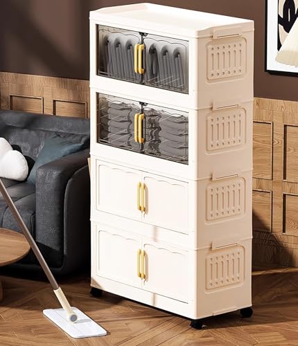 Image of House of Quirk Plastic 4 Layer Foldable Storage Box with Lid & 2 Clear Window Stackable, Collapsible, Large Capacity Organizer for Clothes, Toys, Books, Bedroom, Closet & Office Durable & Space-Saving