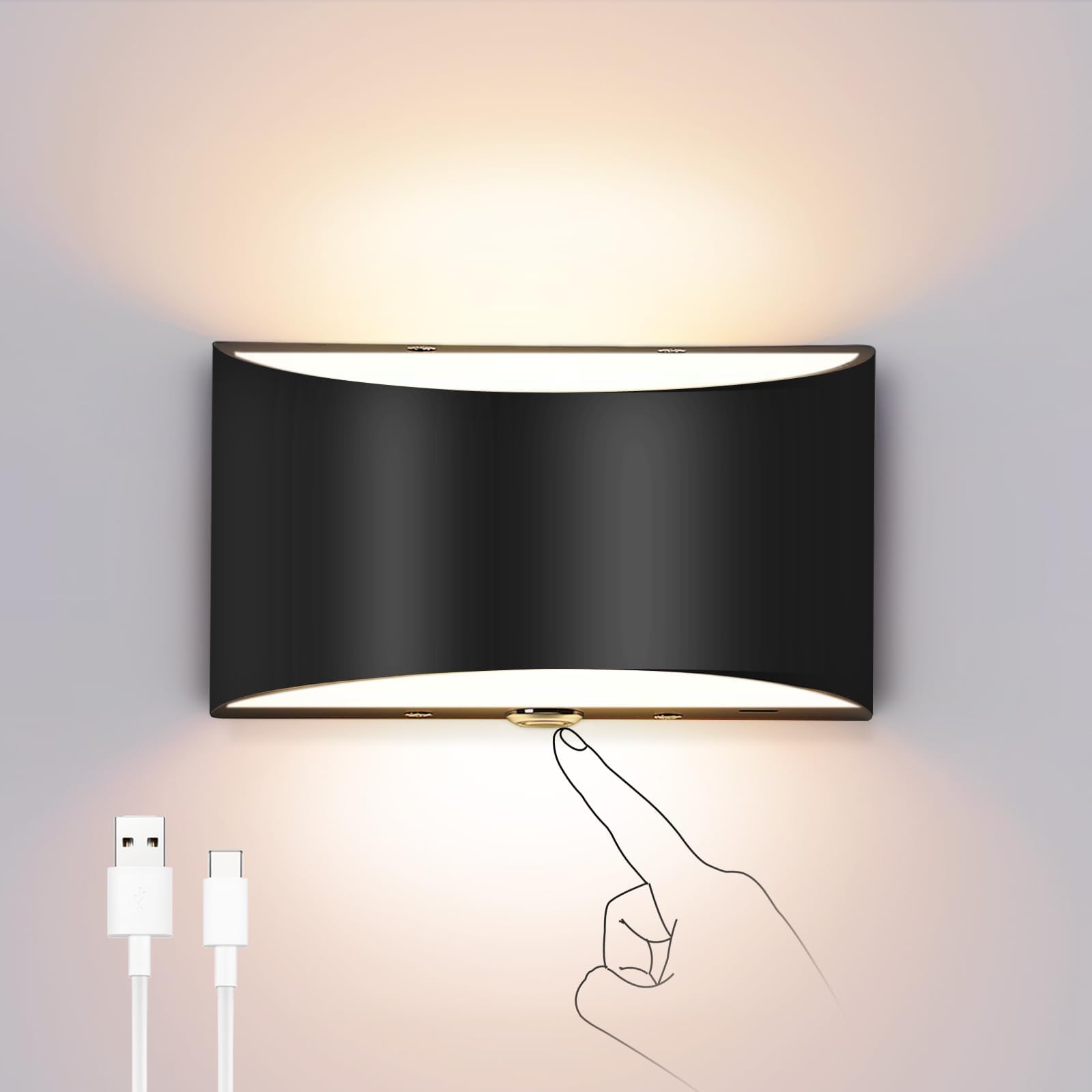 Battery Powered Wall Sconce LED Battery Wall Lights with Dimmable Brightness, 3000K Wireless Rechargeable Wall Sconce for Bedroom, Hallway, Living Room (Warm White)