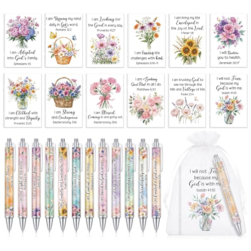 Image of Mooliwe 24 Pcs Positive Affirmation Gift Set Gratitude Notebooks with Pens Small Bags Motivational Encouragement Notepads Daily Affirmations Journal for Women Stress Relief Self Care (Christian)