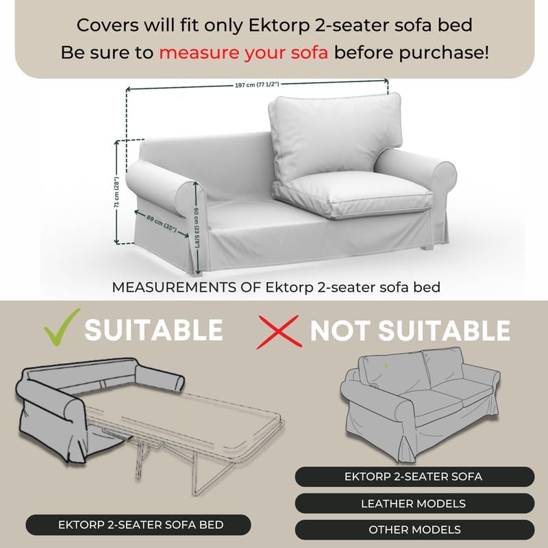 comfortly Cover for Ektorp 2 Seat Sofa Bed, Replacement Slipcover, Heavy Duty 5 pcs Cover, Soft Durable Washable Fabric, Easy to Clean & Replace (Crown - Antelope)