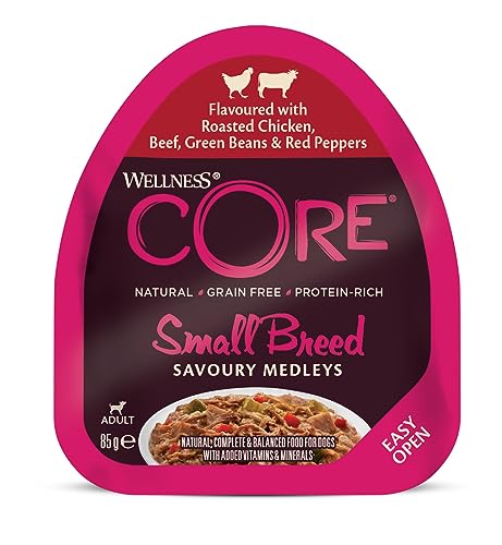 Wellness CORE Savoury Medleys 12 x 85g, Huhn & Rind – Hundefutter Nass für Hunde Kleiner Rassen, getreidefrei, natürlich, hypoallergen, proteinreich, hoher Fleischanteil