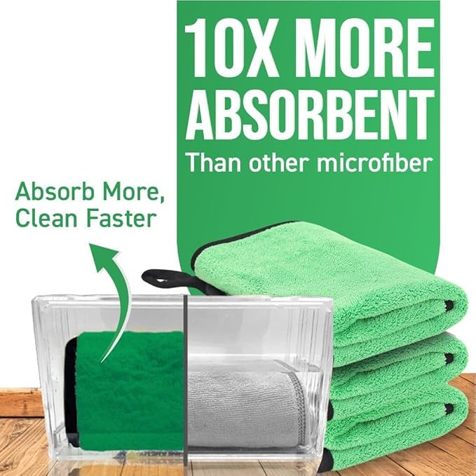 Image of Btag Microfiber Cleaning Cloth, 40x40 cms 600 GSM | Highly Absorbent,Lint and Streak Free, Multi-Purpose Wash Cloth for Kitchen,Car,Window,Stainless Steel,Silverwear(Green 40x40cms) Pack of 3