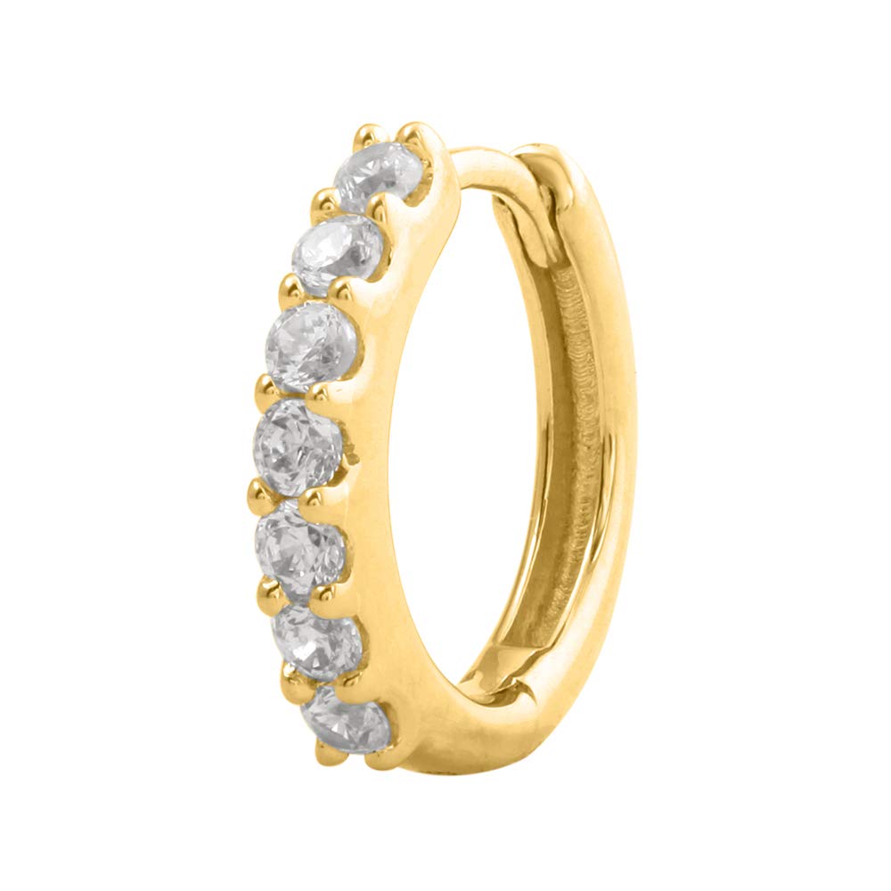 0.13 Carat 7-Stone Natural Diamond Nose Pin Hinged Hoop Nose Ring in 14K Solid Gold Nose Stud (I1-I2 Clarity)