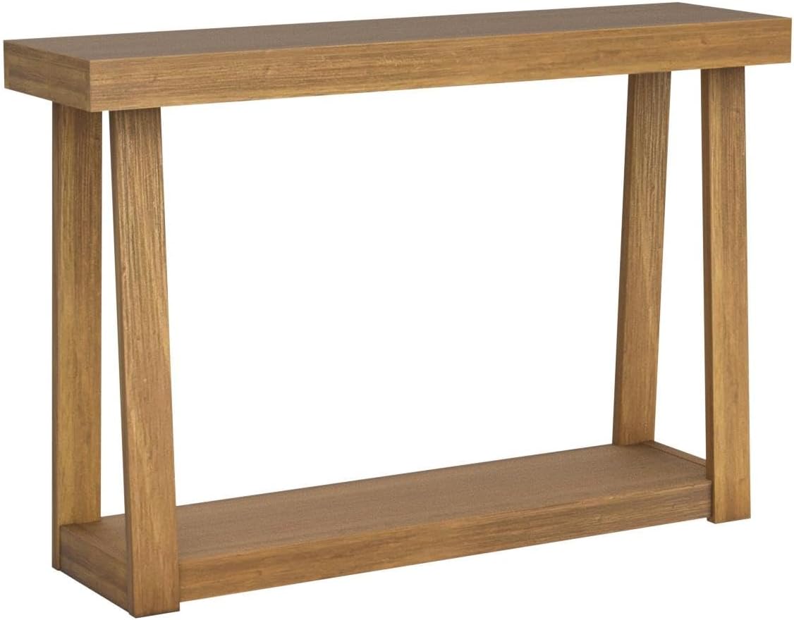 Plank+Beam Classic 46 Inch Console Table with Shelf, Solid Pine Wood Entryway Table with Storage, Narrow Sofa Table for Hallway, Pecan