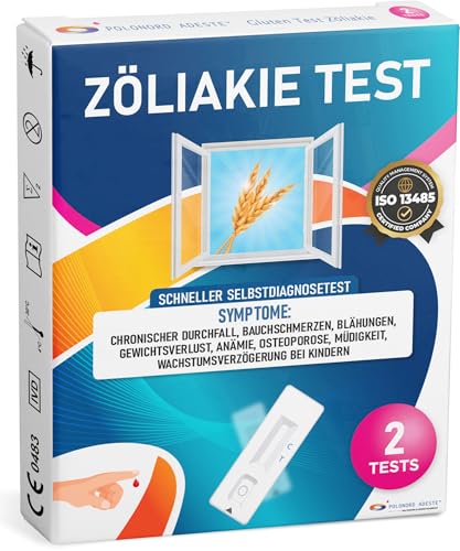 ADESTE ZÖLIAKIE TEST Schneller Selbsttest. Glutenunverträglichkeit Test für Erwachsene und Kinder. Packung mit 2 Tests
