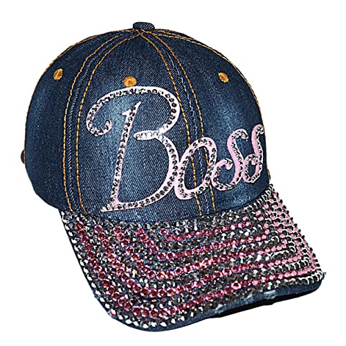 Popfizzy Womens Rhinestone Denim and Diamonds Hat, Bling Gifts, Bedazzled Mom Hat, Fun Baseball Cap Trendy