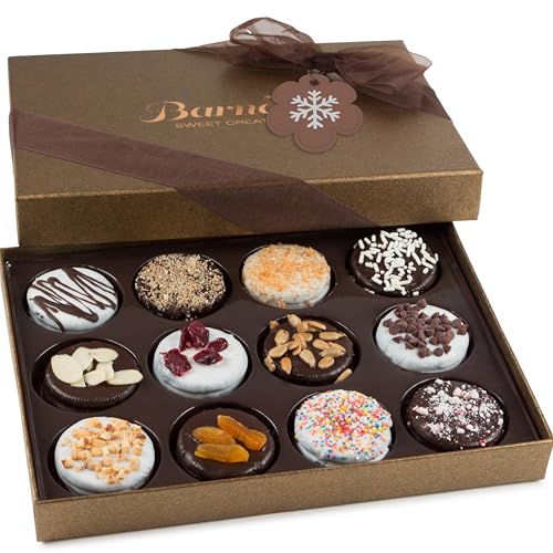 Barnetts Christmas Holiday Thanksgiving Gift Basket, 12 Chocolate Covered Cookies, Gourmet Candy Box Baskets for Prime Food Delivery, Gifts for Dad, Husband, Grandfather, Brother, Son, Father