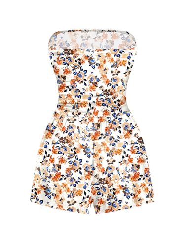 Image of AUXDIO Women Summer Casual Strapless Romper Sleeveless Off Shoulder Short Jumpsuits 2026 Beach Vacation Clothes