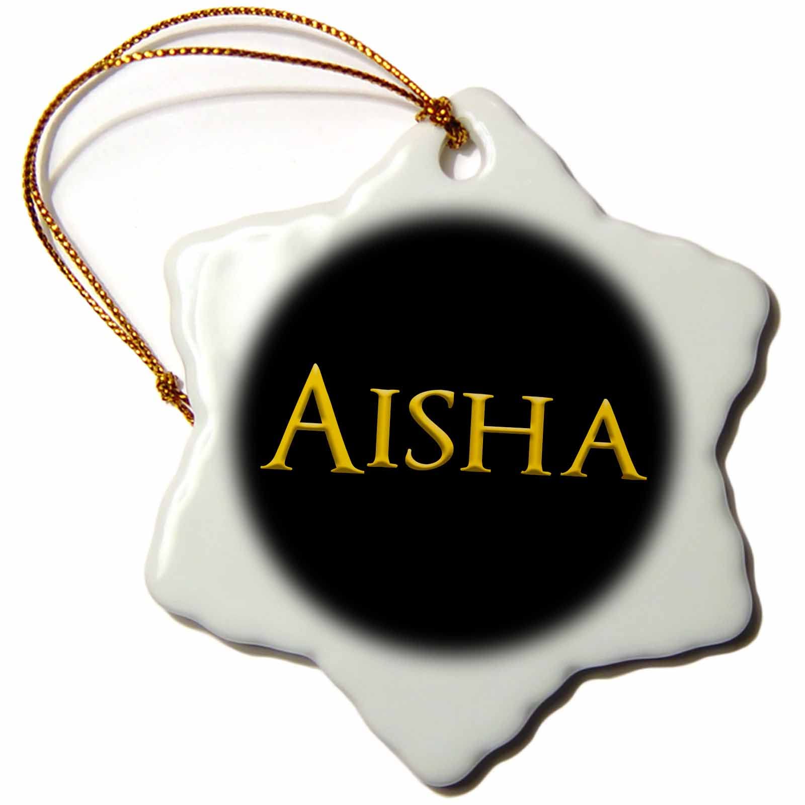 3dRoseAisha Popular Baby Girl Name in The USA. Yellow on Black Amulet - Ornaments (orn-362413-1)