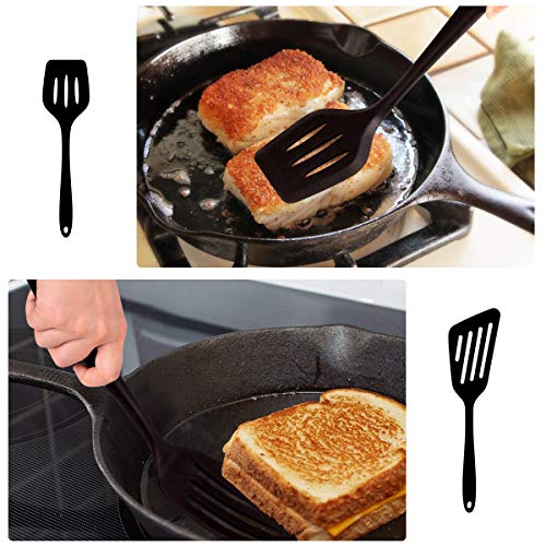 Hotec Silicone Spatula Set with Slots, Kitchen Utensils for Baking, Cooking, Heat Resistant, Non-Stick, Strong Stainless Steel Core, Black, 2 Pieces - Image 5