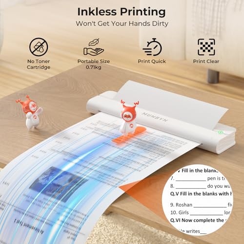 MUNBYN Impressoras portáteis sem fio para viagens ITP02, impressora portátil Bluetooth, suporta 21,6