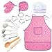Acekid Chef Set for Kids, Girls Waterproof Apron Set, 15 pcs Chef Costume for Children with Chef Hat, Cooking Mitt and Cookie Cutters, Idea for Baking, Painting and Gardening (Purple)