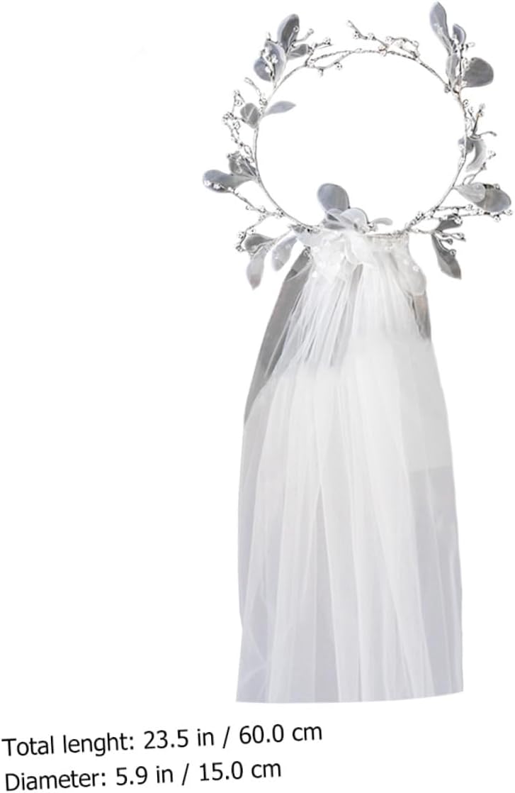 Bridal Wreath Veil White 60-80cm Elegant Wedding Veil with Beads Photo Prop Dress Accessory for Wedding Ceremony