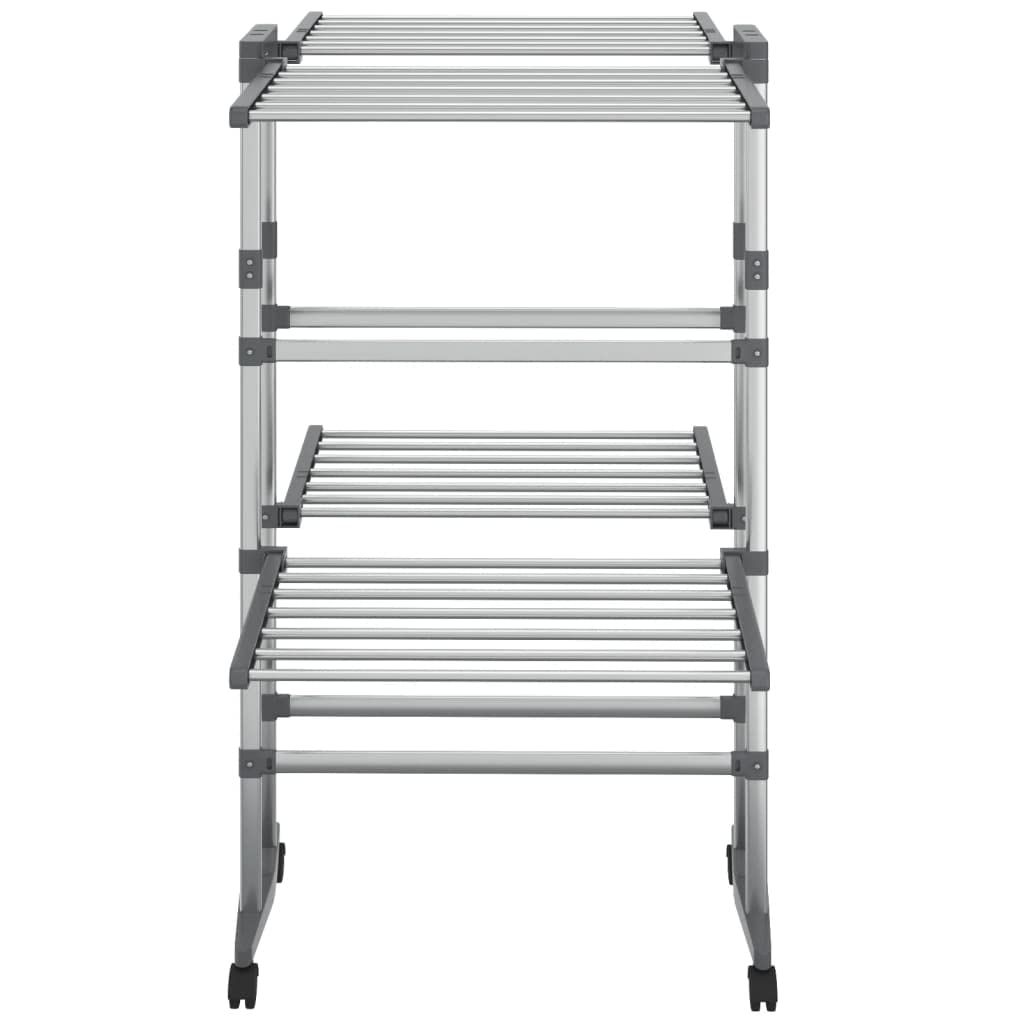 Wäscheständer 2 Etagen mit Rollen silber Aluminium 60x70x106 cm klappbar faltbar platzsparend mit Flügel für Balkon Bad Garten Camping zum Trocknen von Wäsche und Kleidung