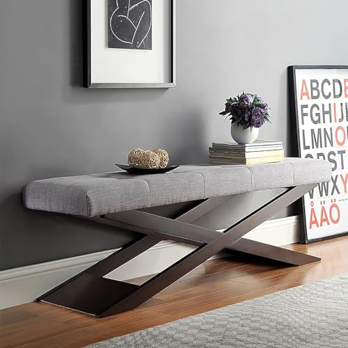Banc d'appoint moderne avec base en métal robuste et assise premium en lin