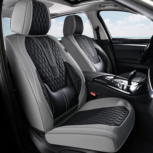 Image of Coverado Car Seat Covers Full Set, Nappa Leather Seat Covers, Waterproof Car Seat Protector with Lumbar Support, Automotive Seat Covers Universal Fit for Most Cars SUV Trucks (Black-Gray)
