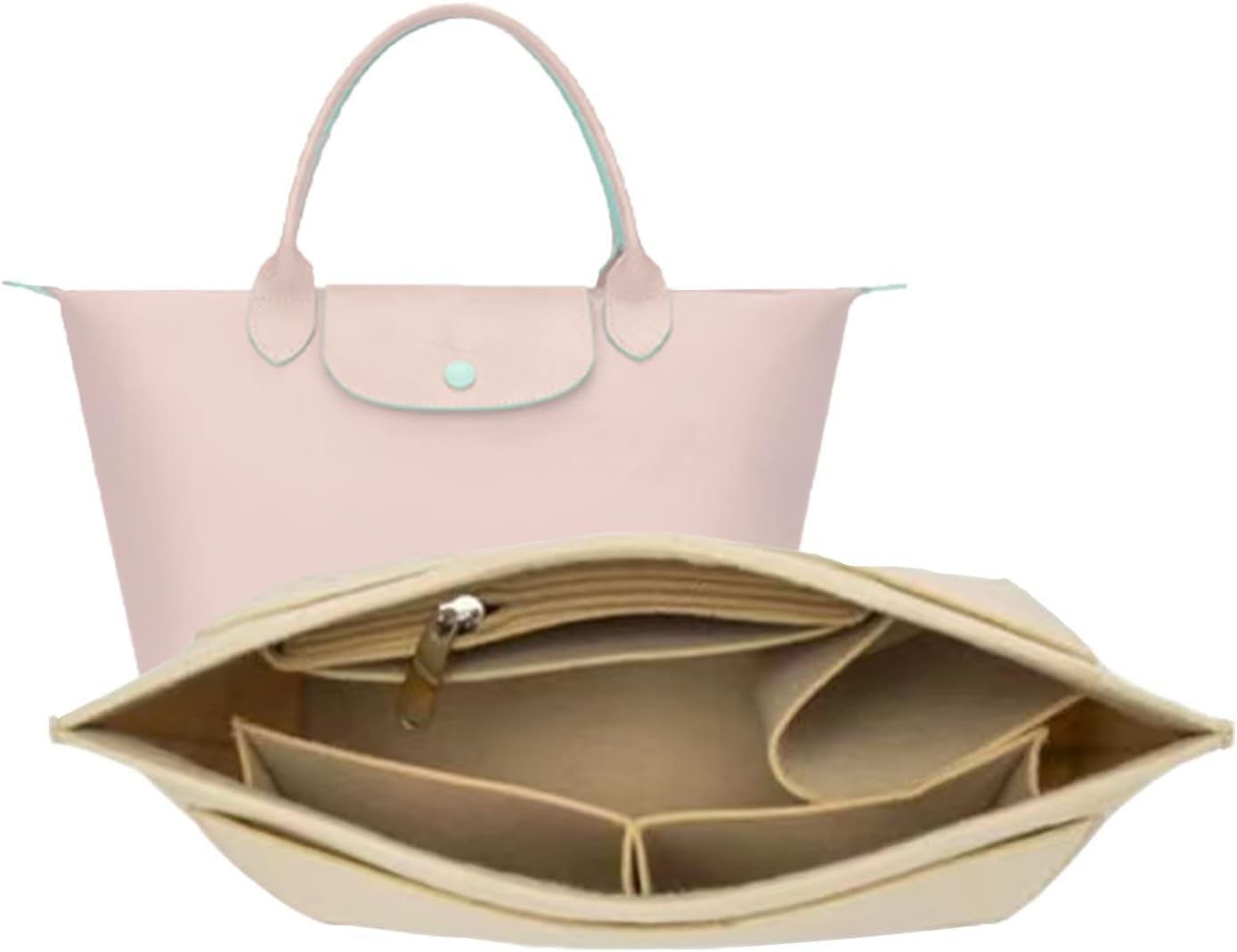 SKY-TOUCH Tote Bag Organizer Insert, large Handbags Base Shaper, Multi-Pocket Felt Bag Organizer with Zipper (beige,size M)