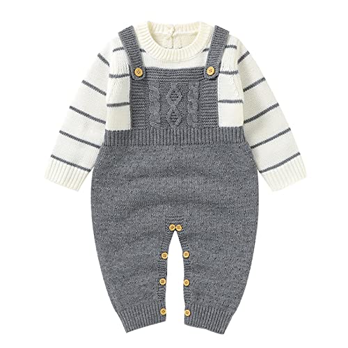 La mejor selección de Prendas de punto para Niño que puedes comprar esta semana. 47 Conjunto de otoño para bebé, manga de algodón para niños, suéter de punto a rayas, ropa de verano para bebé, gris, 3-6 Months