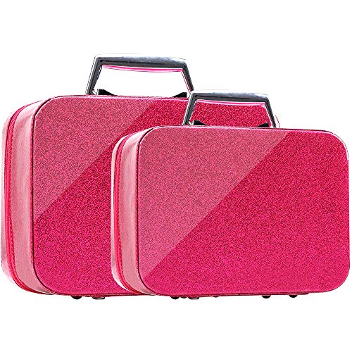Glitter Makeup Organizer for Women/ Girls, Cute Bling Lighted Korean Makeup Brush Bag with Mirror, Portable luxury Vanity Travel Train Cosmetic Storage Bag / Case / Box - Gold (2 pcs/ pack)